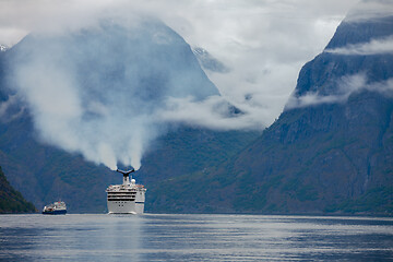 Image showing Cruise Ship, Cruise Liners On Sognefjord or Sognefjorden, Flam N