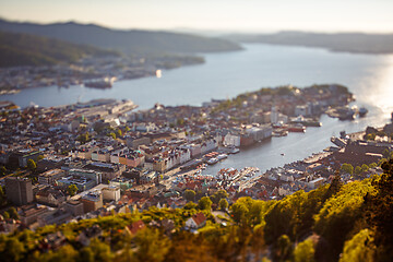 Image showing View on Bergen Norway. Tilt shift lens. Bergen is a city and mun