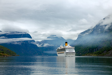 Image showing Cruise Ship, Cruise Liners On Sognefjord or Sognefjorden, Flam N