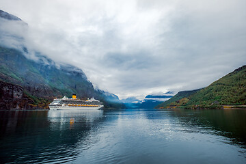 Image showing Cruise Ship, Cruise Liners On Sognefjord or Sognefjorden, Flam N