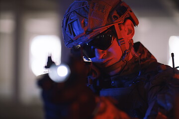 Image showing modern warfare soldier in urban environment battlefield