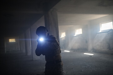 Image showing modern warfare soldier in urban environment battlefield