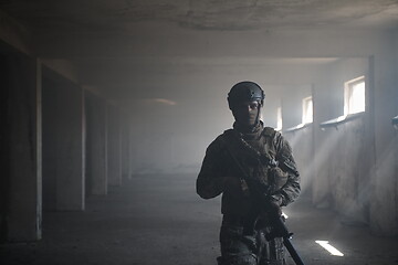 Image showing modern warfare soldier in urban environment