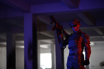 Image showing modern warfare soldier in urban environment