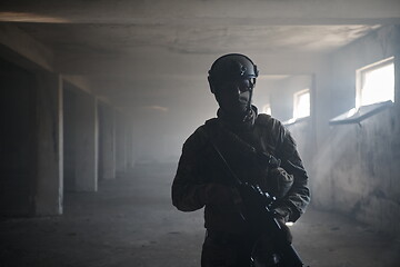 Image showing modern warfare soldier in urban environment