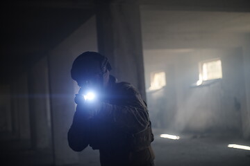 Image showing modern warfare soldier in urban environment battlefield