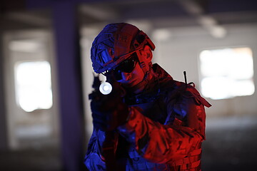 Image showing modern warfare soldier in urban environment battlefield