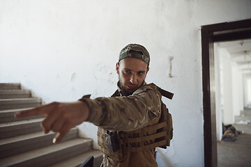 Image showing modern warfare soldier portrait in urban environment