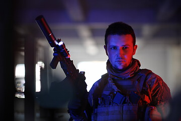 Image showing modern warfare soldier in urban environment