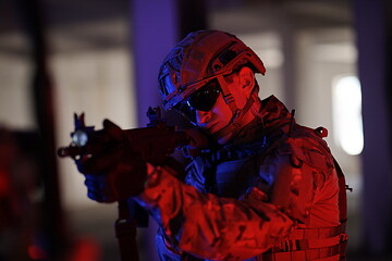 Image showing modern warfare soldier in urban environment battlefield