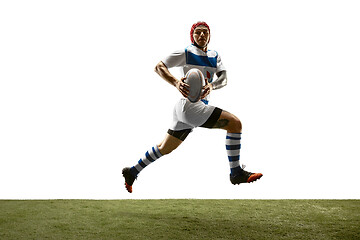 Image showing The silhouette of one caucasian rugby man player isolated on white background