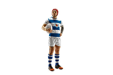 Image showing The silhouette of one caucasian rugby man player isolated on white background