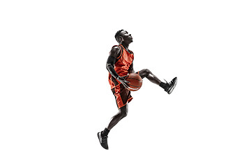 Image showing Full length portrait of a basketball player with ball