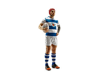 Image showing The silhouette of one caucasian rugby man player isolated on white background