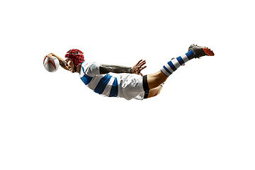 Image showing The silhouette of one caucasian rugby male player isolated on white background