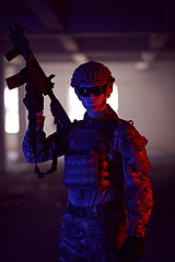 Image showing modern warfare soldier in urban environment