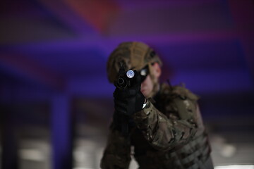 Image showing modern warfare soldier in urban environment battlefield