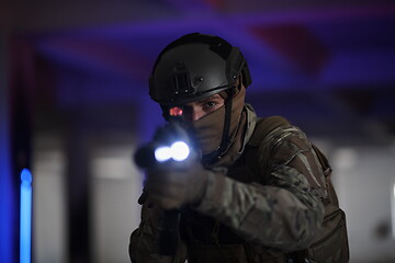 Image showing modern warfare soldier in urban environment battlefield