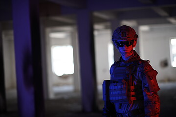 Image showing modern warfare soldier in urban environment