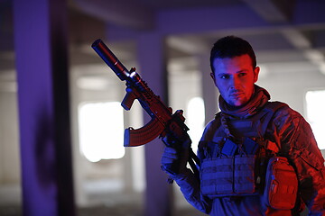 Image showing modern warfare soldier in urban environment