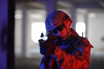 Image showing modern warfare soldier in urban environment battlefield