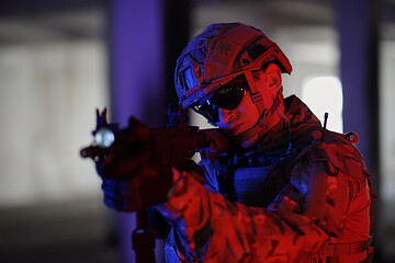 Image showing modern warfare soldier in urban environment battlefield