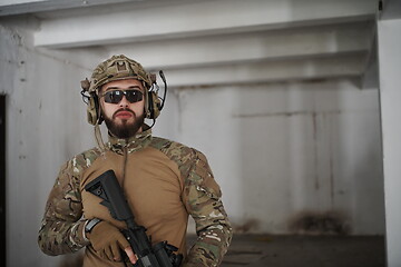 Image showing modern warfare soldier portrait in urban environment