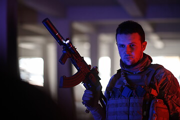 Image showing modern warfare soldier in urban environment