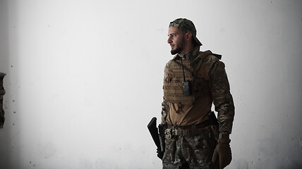 Image showing modern warfare soldier portrait in urban environment