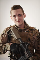 Image showing modern warfare soldier portrait in urban environment