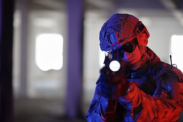 Image showing modern warfare soldier in urban environment battlefield