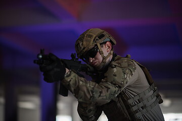 Image showing modern warfare soldier in urban environment battlefield