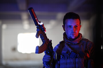 Image showing modern warfare soldier in urban environment