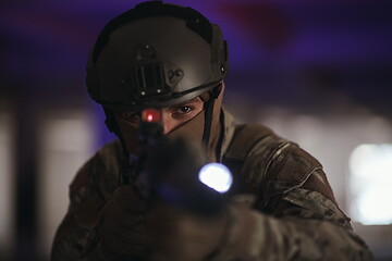 Image showing modern warfare soldier in urban environment battlefield