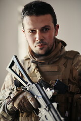 Image showing modern warfare soldier portrait in urban environment