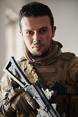 Image showing modern warfare soldier portrait in urban environment