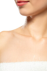 Image showing Beautiful female collarbones isolated on white background. Beauty, cosmetics, spa, depilation, diet, treatment and fitness concept