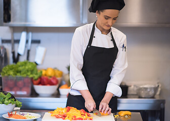 Image showing Chef cutting fresh and delicious vegetables