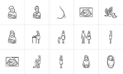 Image showing Maternity hand drawn sketch icon set.