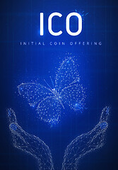 Image showing ICO initial coin offering hud banner with hands and butterfly