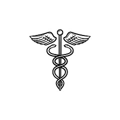 Image showing Caduceus medical symbol hand drawn outline doodle icon.