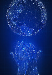 Image showing Blockchain technology futuristic hud banner with globe.