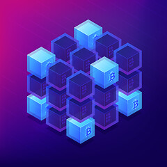 Image showing Isometric blockchain cryptocurrency networking concept.