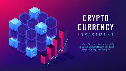 Image showing Isometric cryptocurrency investment landing page concept.