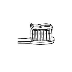 Image showing Toothpaste on a toothbrush hand drawn outline doodle icon.