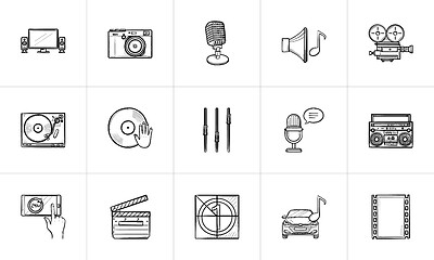 Image showing Media hand drawn sketch icon set.