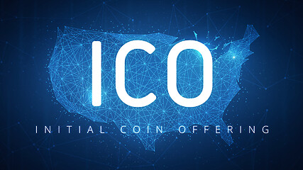 Image showing ICO initial coin offering banner with USA map.