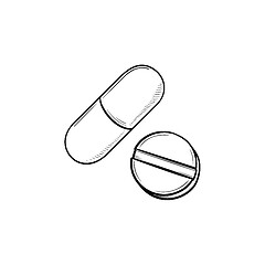 Image showing Pills hand drawn outline doodle icon.