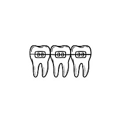 Image showing Dental braces hand drawn outline doodle icon.