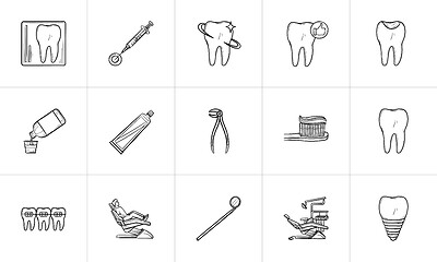 Image showing Dentistry hand drawn outline doodle icon set.